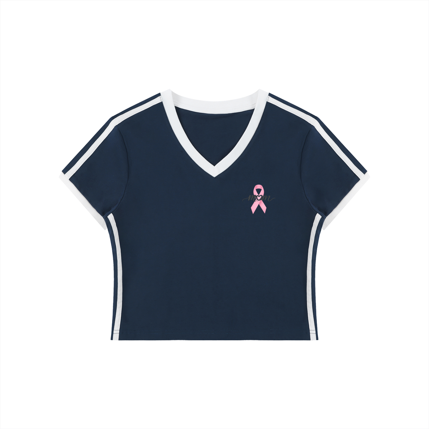 Moms Retro Binding V-Neck Crop T-Shirt