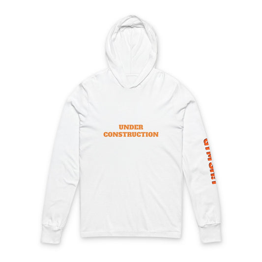 Under Construction Unisex Hooded Long Sleeve Tee, Casual Outfit, Gift for Builders, Trendy Activewear, Everyday Wear, Street Style