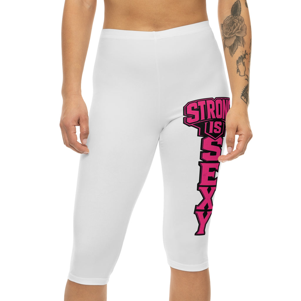 Capri Leggings — 'Strong Is Sexy' Pink Gym Shit Fitness Capri for Women