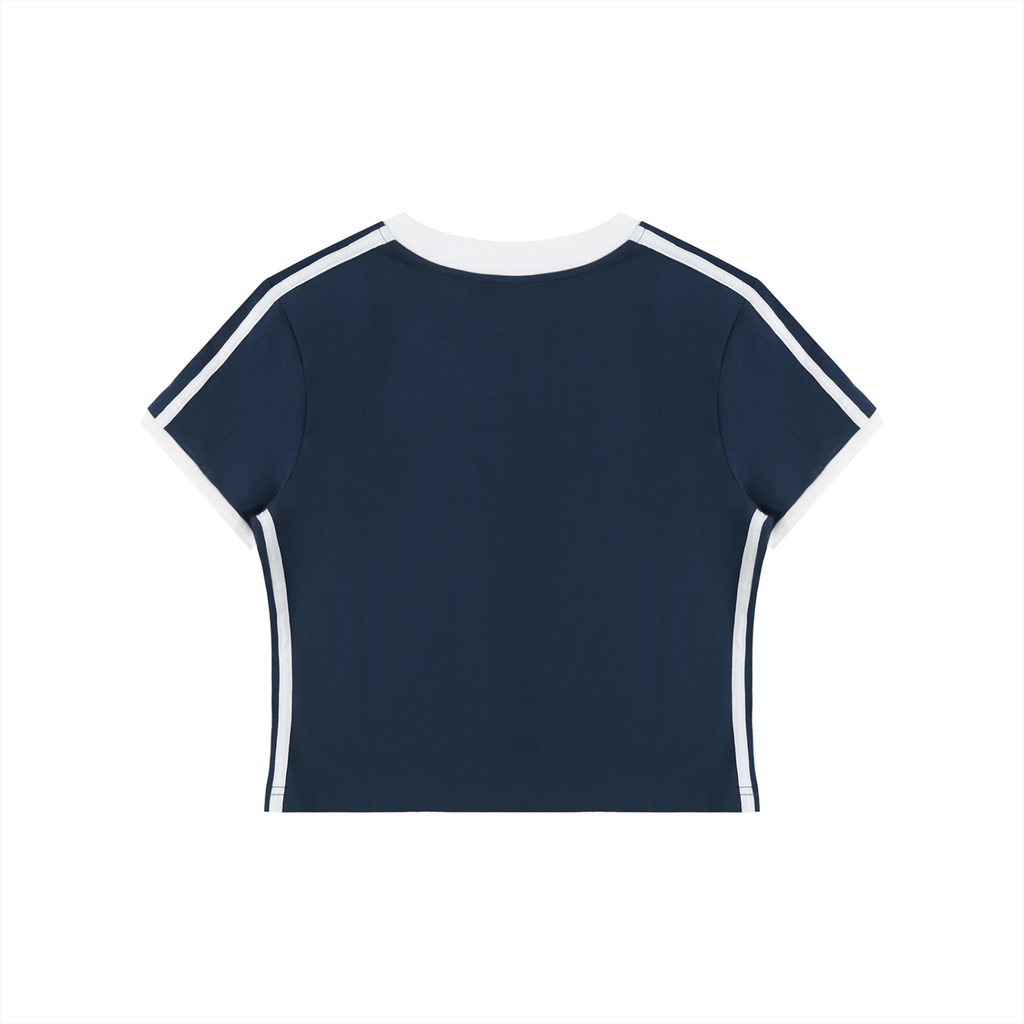 Moms Retro Binding V-Neck Crop T-Shirt