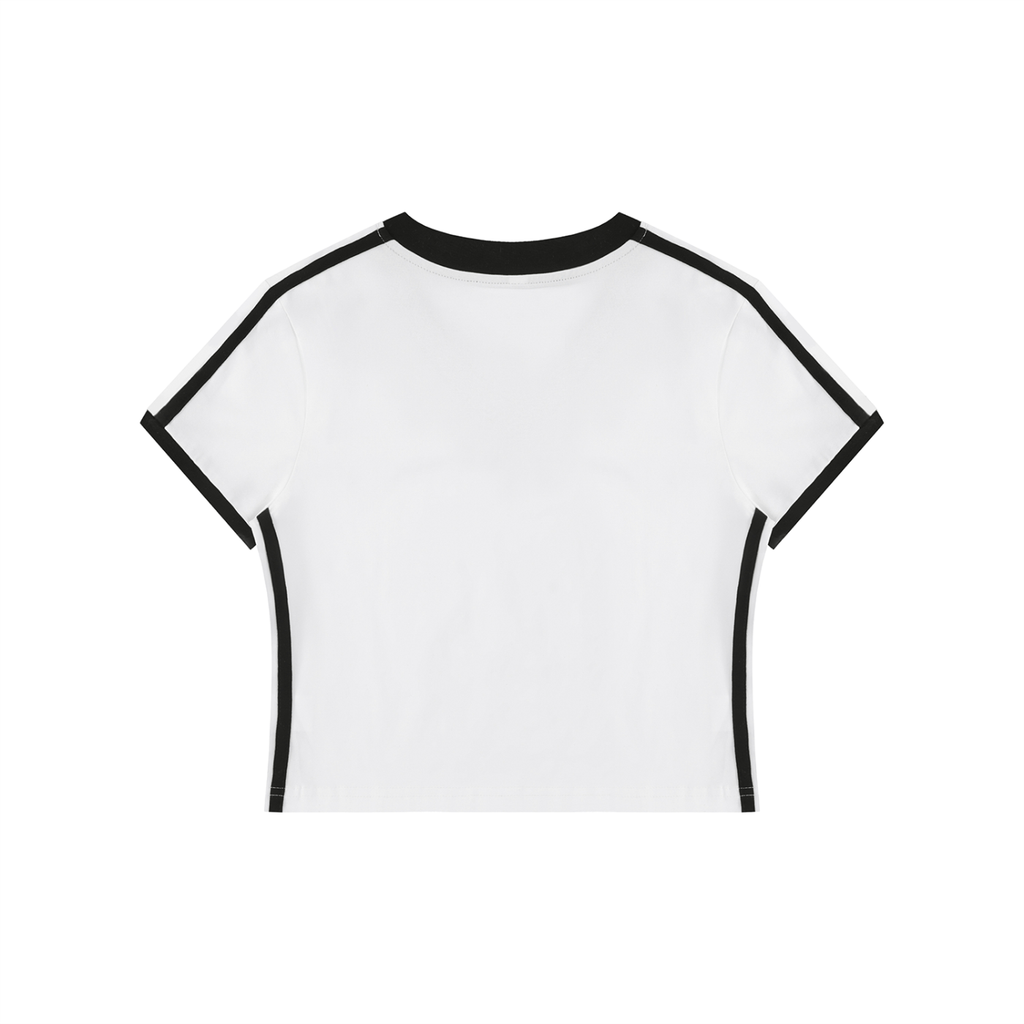 Moms Retro Binding V-Neck Crop T-Shirt