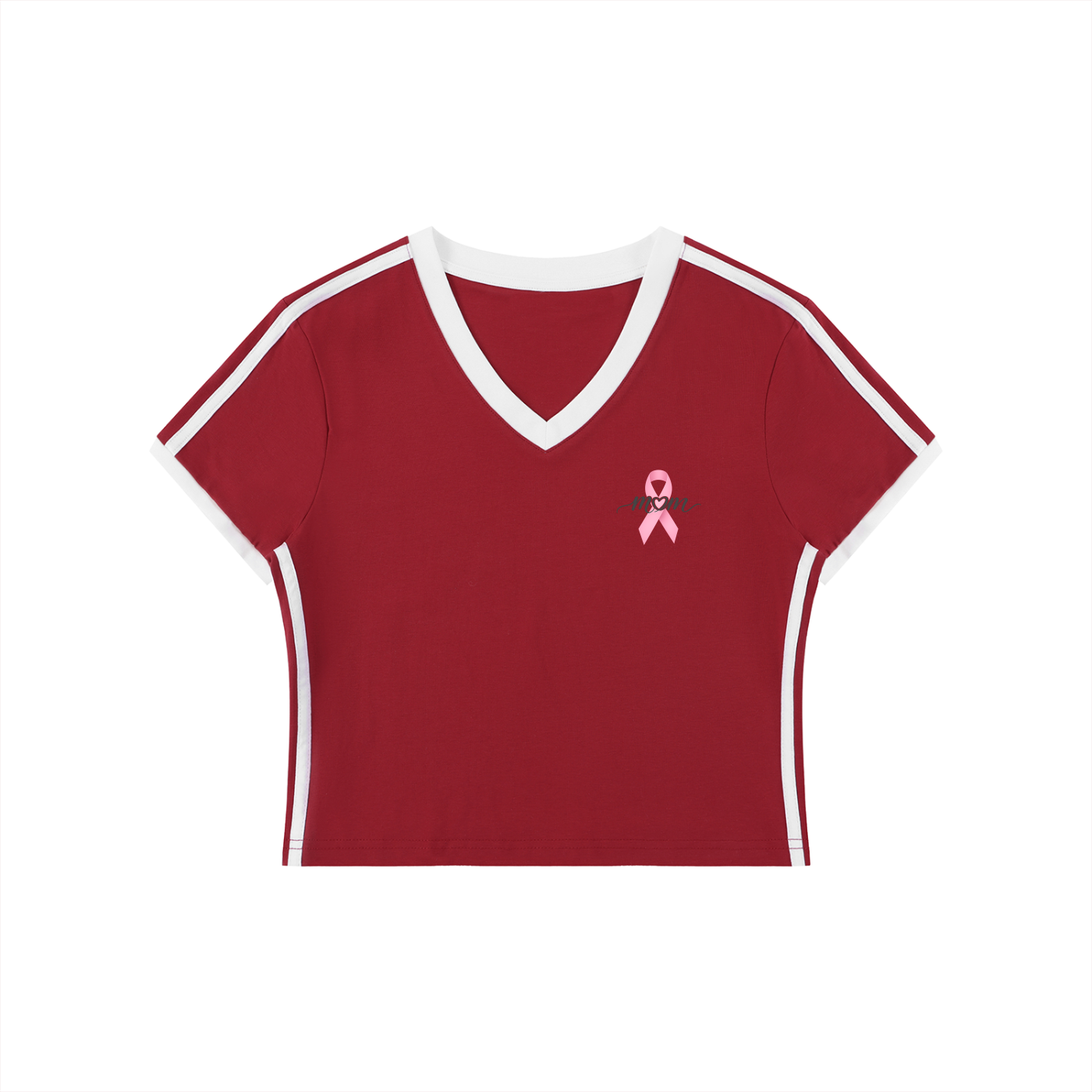 Moms Retro Binding V-Neck Crop T-Shirt