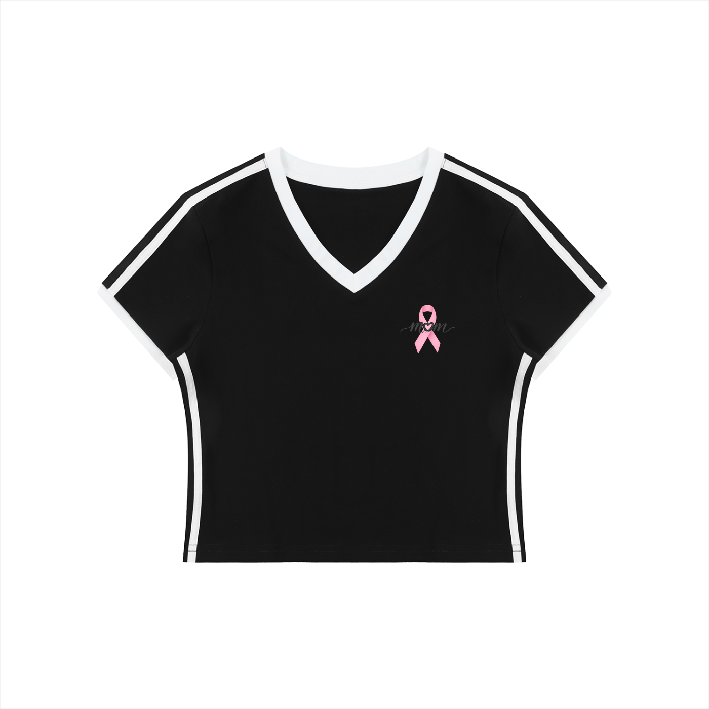 Moms Retro Binding V-Neck Crop T-Shirt