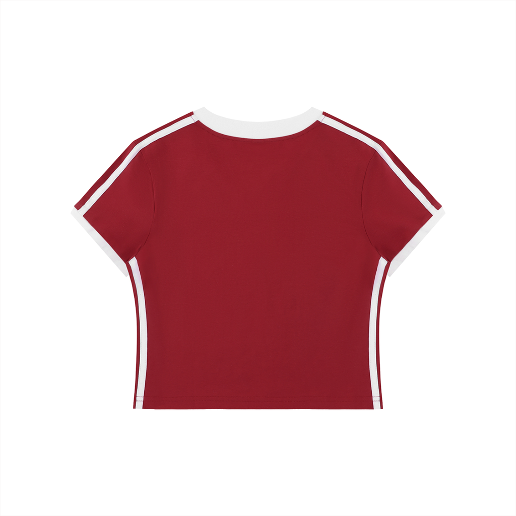 Moms Retro Binding V-Neck Crop T-Shirt