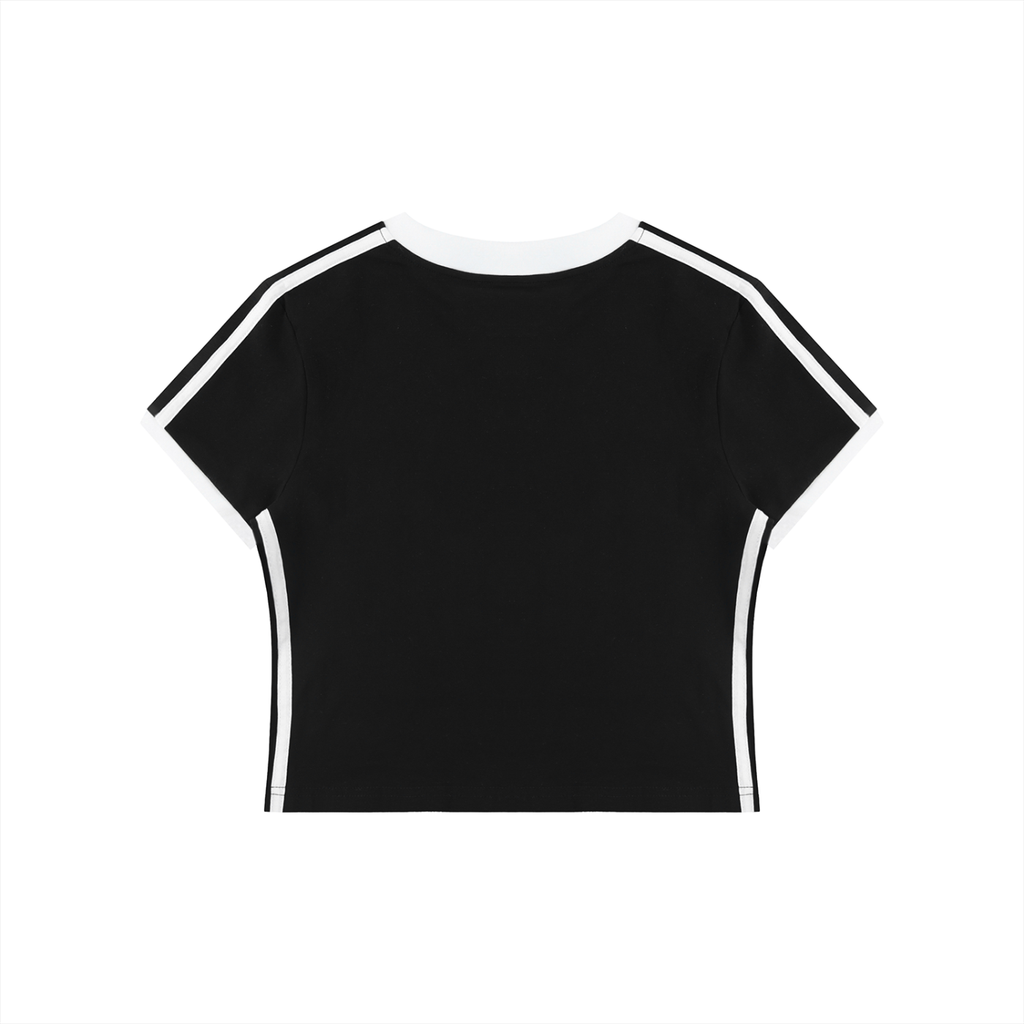 Moms Retro Binding V-Neck Crop T-Shirt