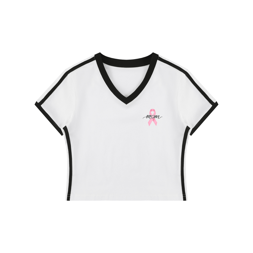 Moms Retro Binding V-Neck Crop T-Shirt